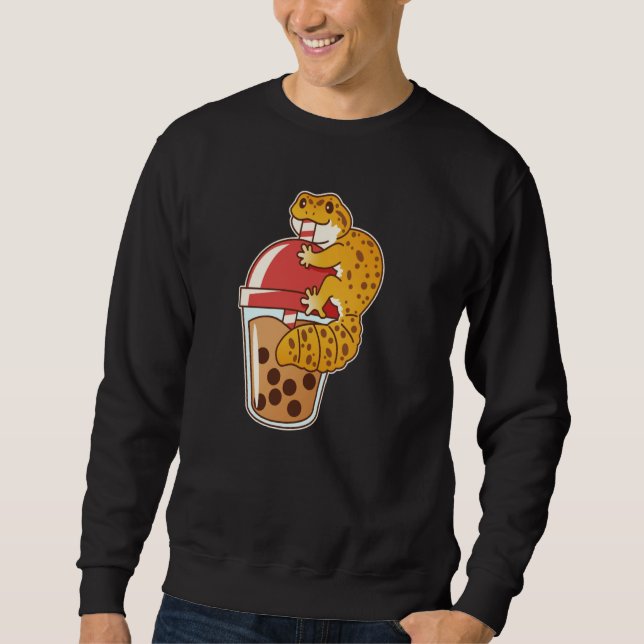 Moletom Leopard Gecko Bebendo Boba Bubble Tea (Frente)