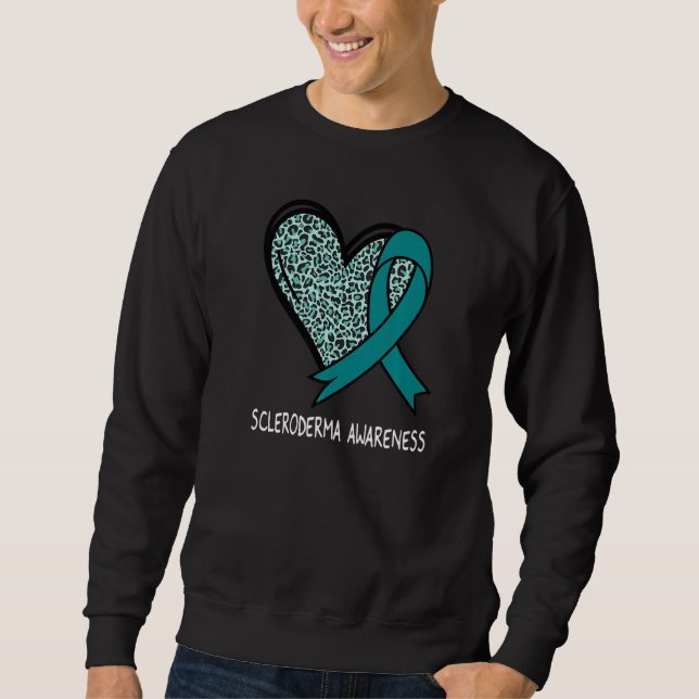 Moletom Leopard Heart Scleroderma Awareness Teal Ribbon (Frente)