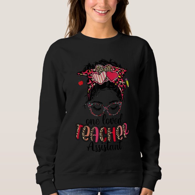 Moletom Leopard Messy Bun One Loved Teacher Assistant Vale (Frente)