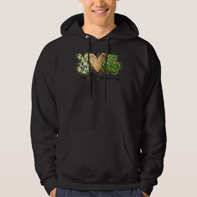 Moletom Leopard Peace Love Shamrock Irish Saint Patrick (Frente)
