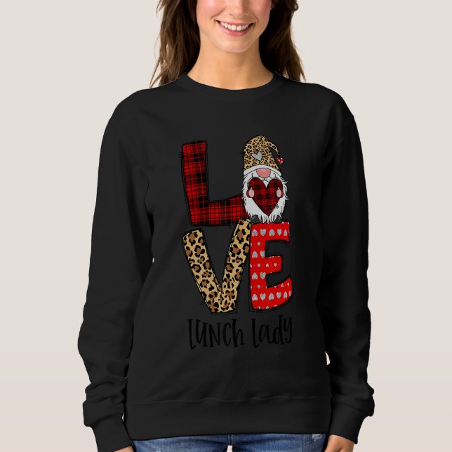 Moletom Leopard Plaid Gnome Heart LOVE Lunch Lady Valentin (Frente)