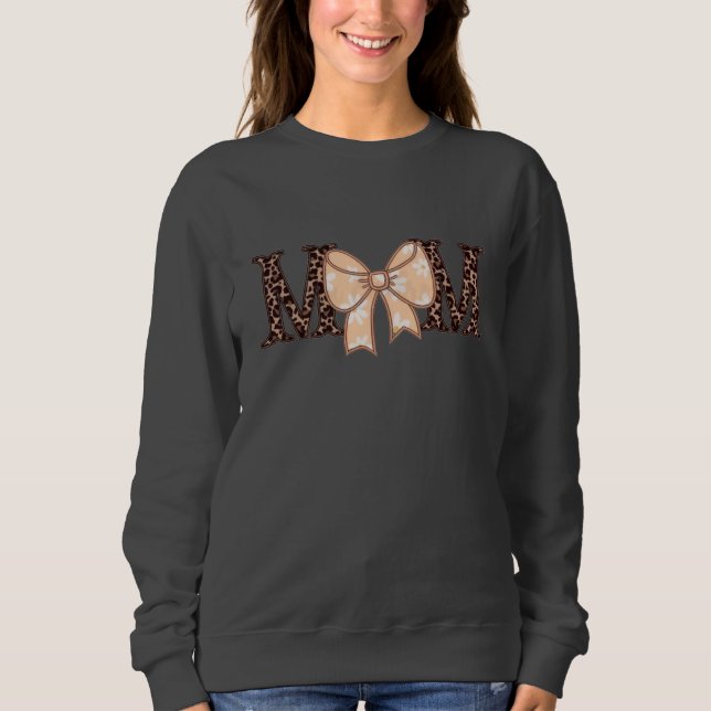 Moletom Leopard Print Mom Sweatshirt with Coquette Bow (Frente)