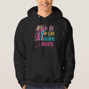 Moletom Leopard Rainbow Esposa Mãe Enfermeira Avó Feliz Mo
