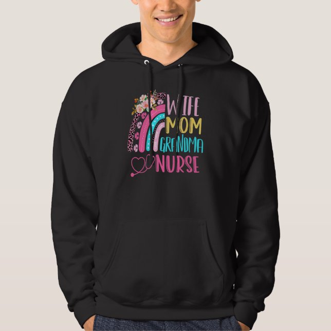 Moletom Leopard Rainbow Esposa Mãe Enfermeira Avó Feliz Mo (Frente)