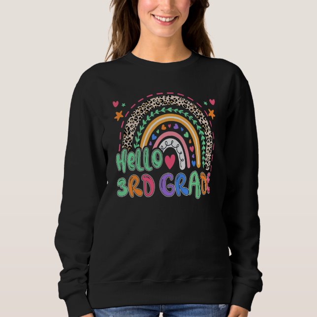 Moletom Leopard Rainbow Hello 3rd Grade Teacher  Back To S (Frente)