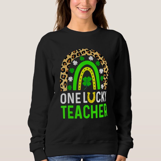 Moletom Leopard Shamrock One Lucky Teacher St Patrick's Da (Frente)