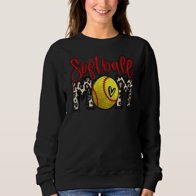 Moletom Leopard Softball Mãe Jogo de Softball Vibes Mothe (Frente)