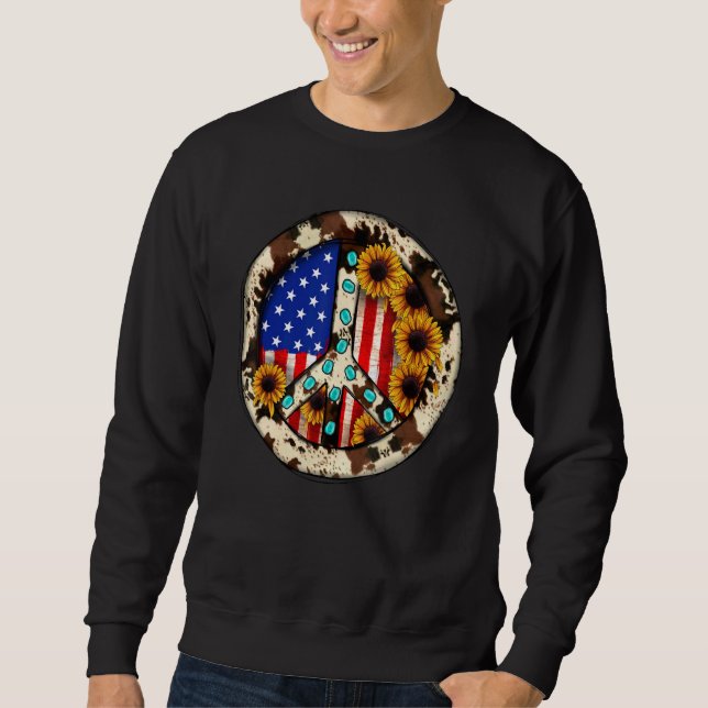 Moletom Leopard Turquoise American Flag Peace Sign Hippie (Frente)