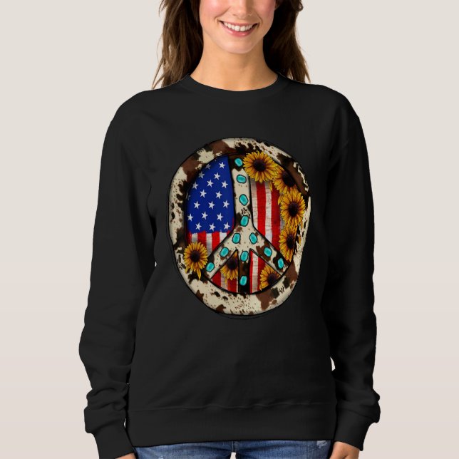 Moletom Leopard Turquoise American Flag Peace Sign Hippie (Frente)