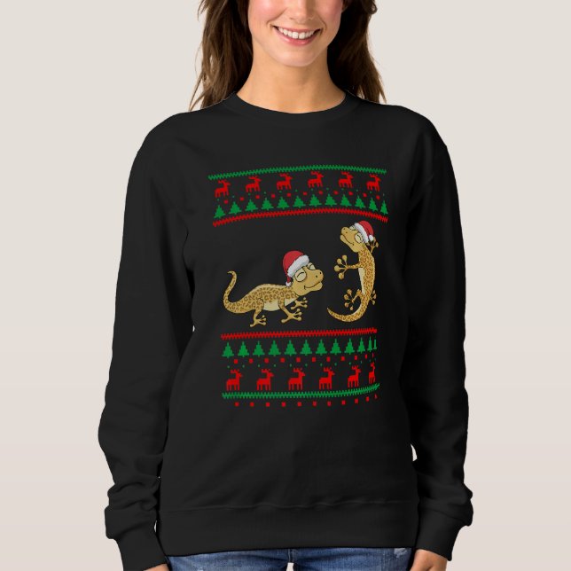 Moletom Leopardo Gecko Ugly Christmas Sweater Engraçado Li (Frente)