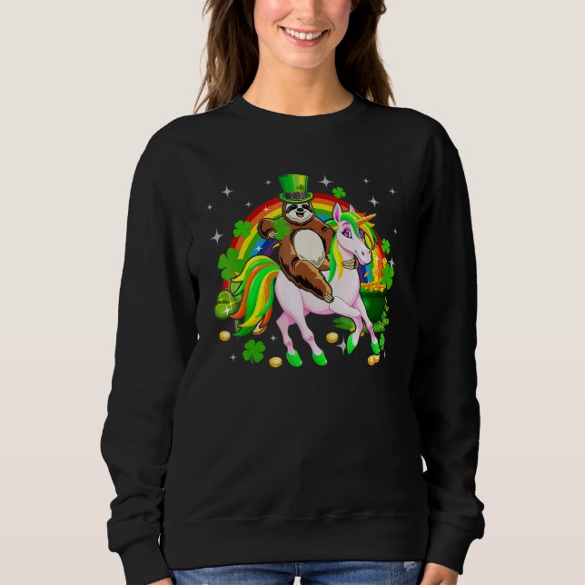 Moletom Leprechaun Sloth Riding Unicorn Saint Patrick's Da (Frente)
