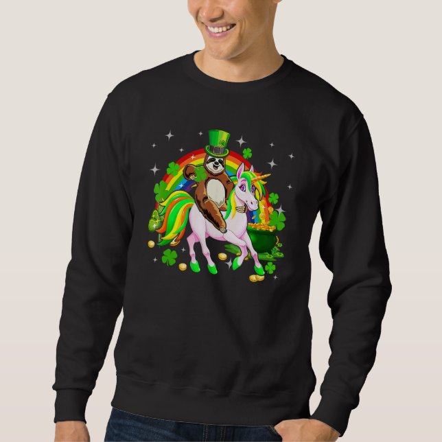 Moletom Leprechaun Sloth Riding Unicorn Saint Patrick's Da (Frente)