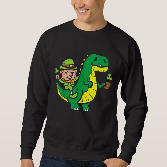 Moletom Leprechaun T Rex Dinosaur Shamrock Rua Patrick Day (Frente)