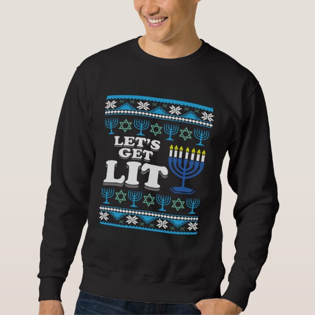 Moletom Let s Get Lit Jewish Ugly Hanukkah Christmas (Frente)