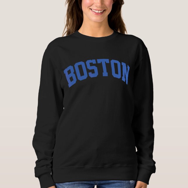 Moletom Letra Estilo de Varsidade Azul Retroativa - Boston (Frente)