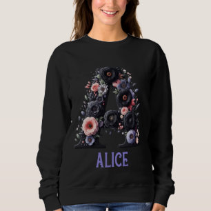 Moletom Letra Preta Floral Alice Alphabet Girl Name