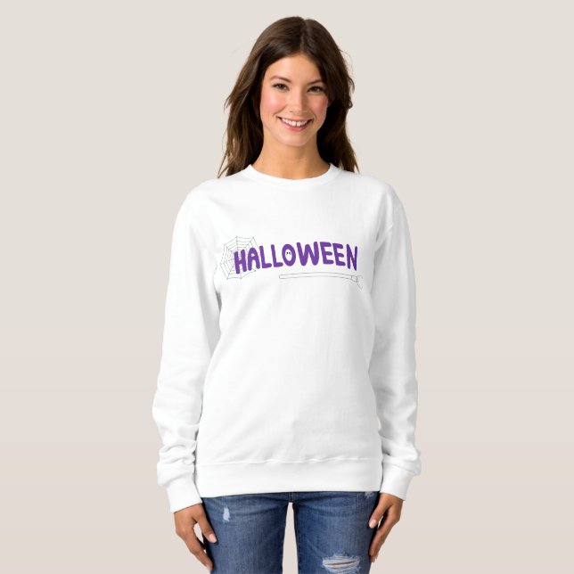 Moletom Letras Roxas Manuscritas Teia de Aranha Halloween (Frente Completa)