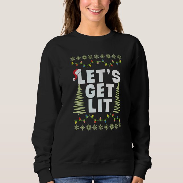 Moletom Let's Get Lit Adult Christmas Hat Xmas PJ costume  (Frente)