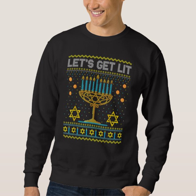 Moletom Let's Get Lit  Christmas Hanukkah Jewish Sweater (Frente)