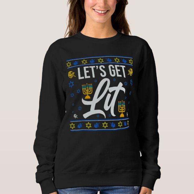 Moletom Let's Get Lit Christmas Hanukkah Menorah Jewish Ch (Frente)