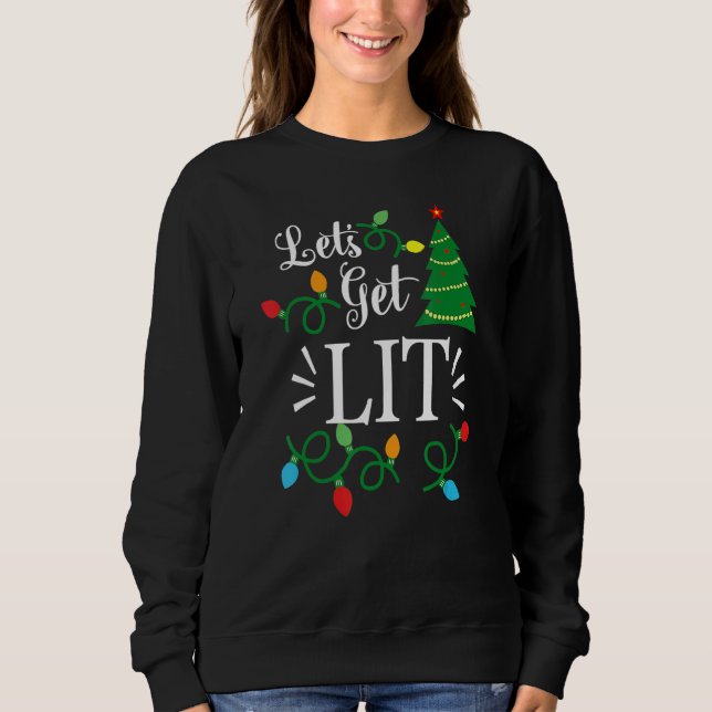 Moletom Let's Get Lit Christmas Lights Family Squad Men Wo (Frente)