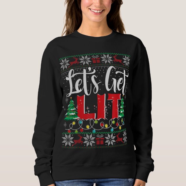 Moletom Let's Get Lit Christmas Lights Ugly Sweater Xmas D (Frente)