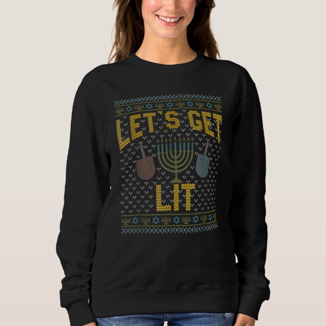 Moletom Let's Get Lit Drinking Ugly Hanukkah Sweater (Frente)
