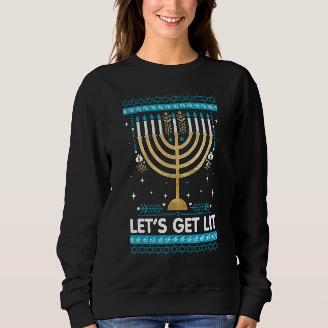 Moletom Let's Get Lit Menorah Jewish  Ugly Hanukkah Chanuk (Frente)