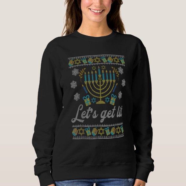 Moletom Lets Get Lit Ugly Hanukkah Channukah (Frente)