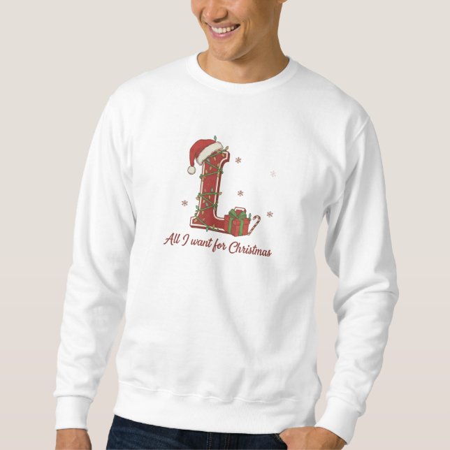 Moletom Letter L Christmas Monogram Design (Frente)