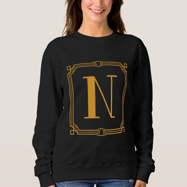 Moletom Letter N Monogram Alphabet N Initial Geometric Dec (Frente)