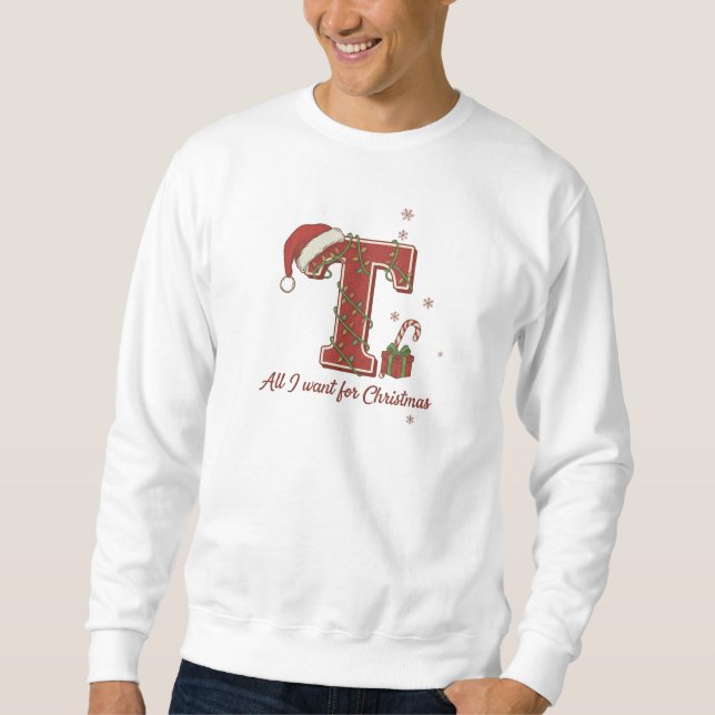 Moletom Letter T Christmas Monogram Design (Frente)