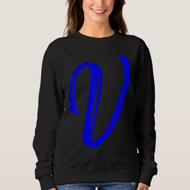 Moletom Letter V Alphabet Large Blue Graphic Initial (Frente)