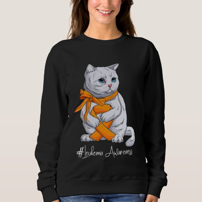 Moletom Leukemia Awareness Month Orange Ribbon Cat (Frente)