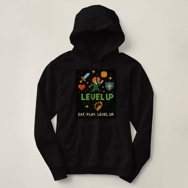 Moletom Level Up Gamer Women’s Hoodie – Retro Pixel Style (Frente do Design)
