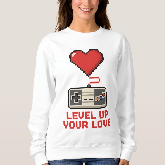 Moletom Level Up Your Love, Retro Pixel Gaming Design (Frente)