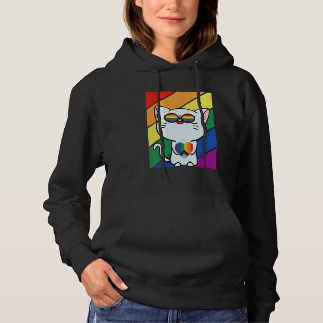 Moletom LGBT Flag Gay Pride Month Rainbow Cute Cat With LG (Frente)