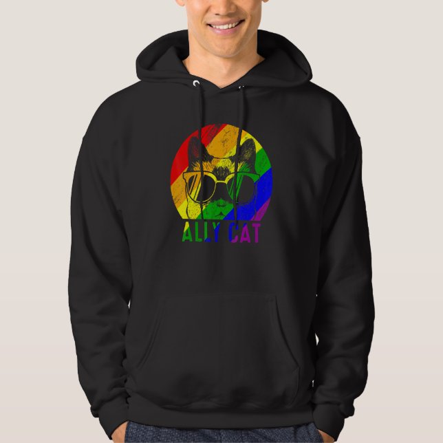 Moletom Lgbt Pride Ally Cat Rainbow Flag Gay Suportes Lésb (Frente)