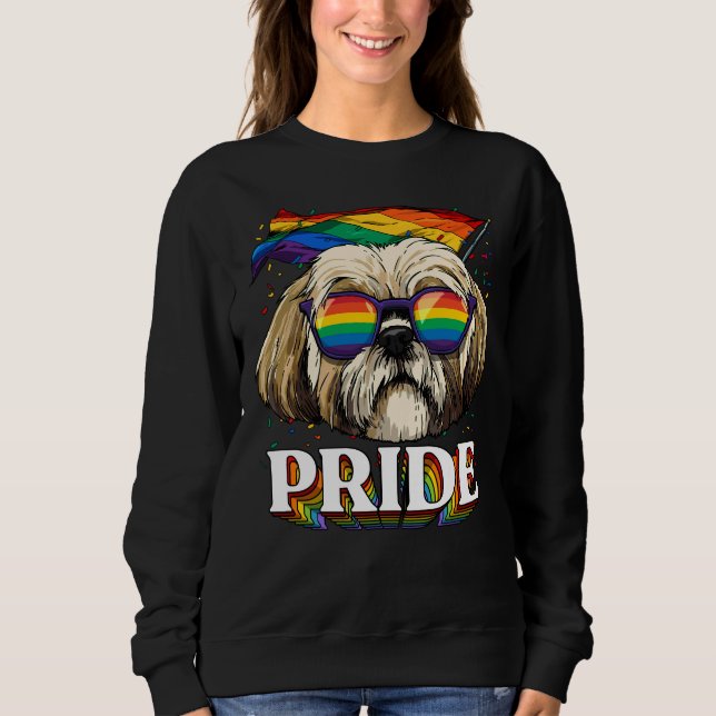Moletom Lgbt Shih Tzu Orgulho gay Lgbtq Rainbow Flag Sungl (Frente)
