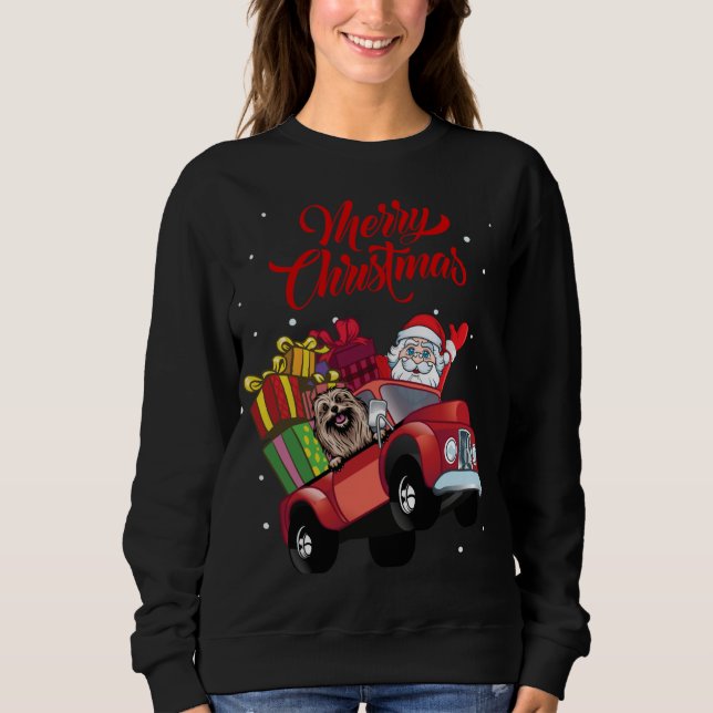 Moletom Lhasa Apso Com Papai Noel No Cachorro Vermelho (Frente)