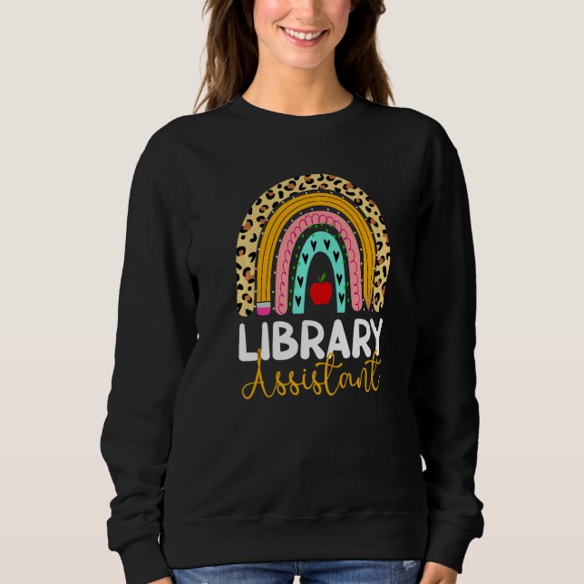 Moletom Library Assistant Leopard Rainbow Back To School L (Frente)