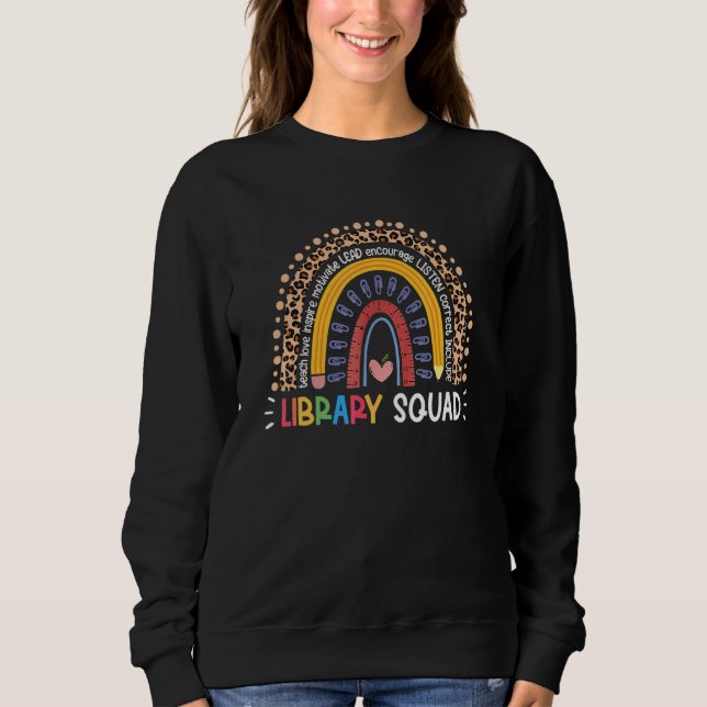 Moletom Library Squad Rainbow Leopard Teacher 100 days of  (Frente)