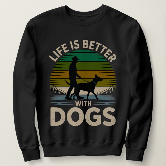 Moletom Life Is Better With Dogs Women’s Retro Sunset Swea (Frente do Design)