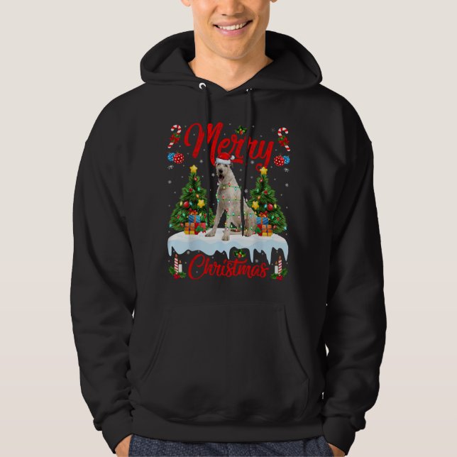 Moletom Lights Xmas Tree Papais noeis Irish Wolfhound Dog  (Frente)