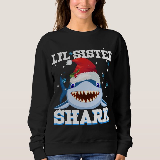 Moletom Lil Sister Shark Santa Hat Natal (Frente)