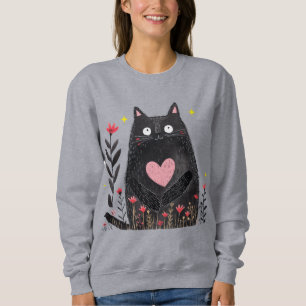 Moletom Linda Boho Floral Aquarela Gata Preta Menina