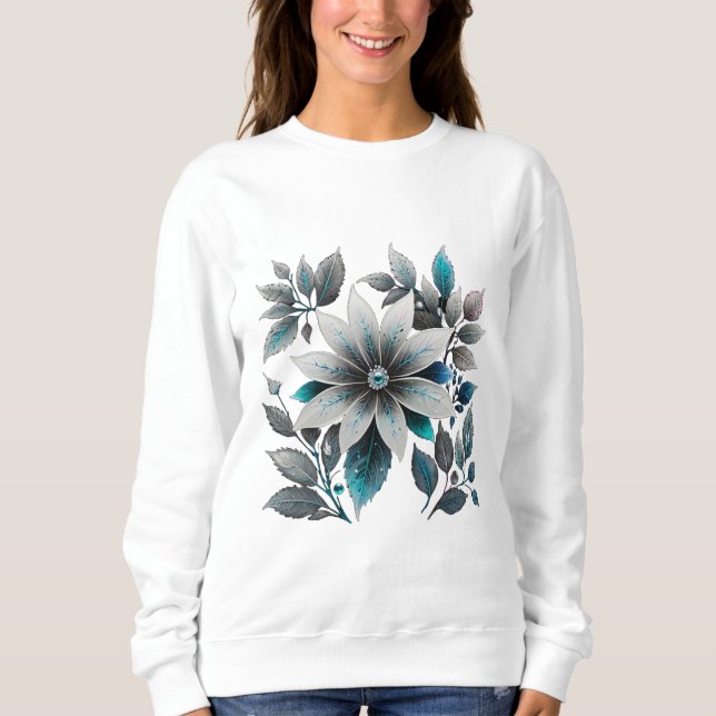 Moletom lindas flores e folhas de gelo (Frente)
