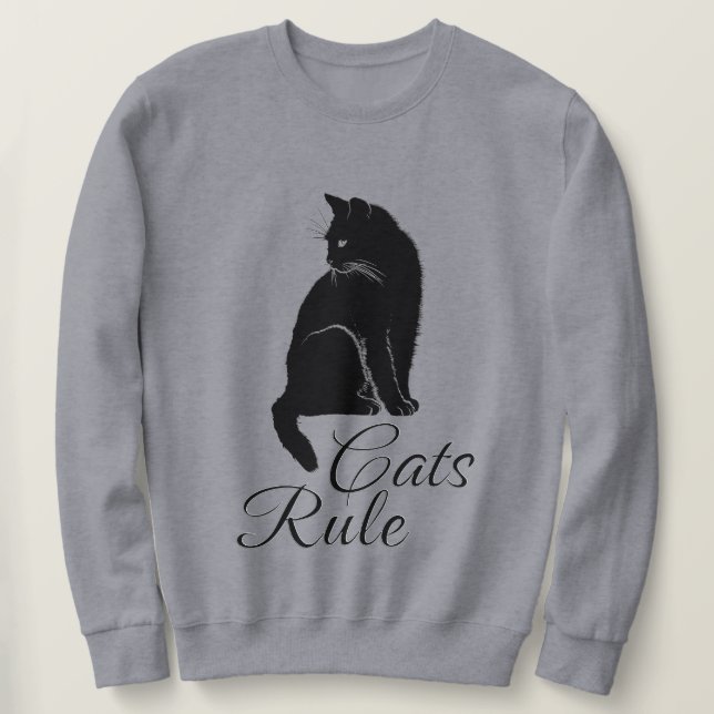 Moletom Lindo Gato Preto Sentado com Texto "Gatos Mandam" (Frente do Design)