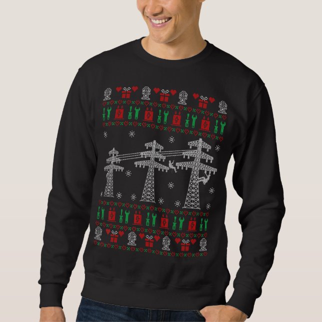 Moletom Lineman Ugly Christmas Sweater Para Elétrico (Frente)