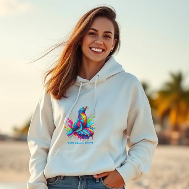 Moletom Lion do Mar Colorido - (Colorful Sea Lion Splash-Fisherman Core-Dopamine Dressing-Women's Hoodie)